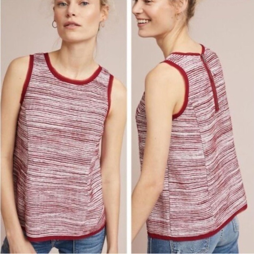 Women's Red Striped Texyured Sleeveless Top